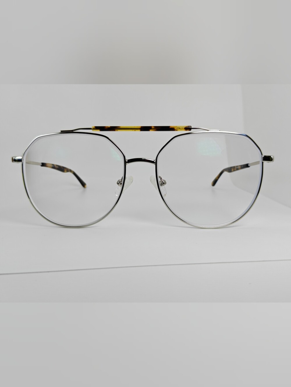 Coxon. Silver Aviator-Style Glasses with Tortoiseshell Top Bar.